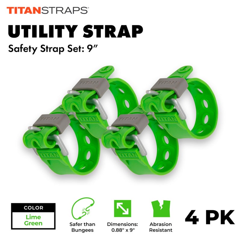 TitanStraps Titan Utility Straps â€“ Easy-to-Use, Reliable Tension Straps for Securing Bike & Moto Gear, Skis, Garden Hoses, Field Repairs â€“ Use in Frigid Temps â€“ 60 lb.Working Load, 9" Length, Lime Green, 4-Pack - Image 2